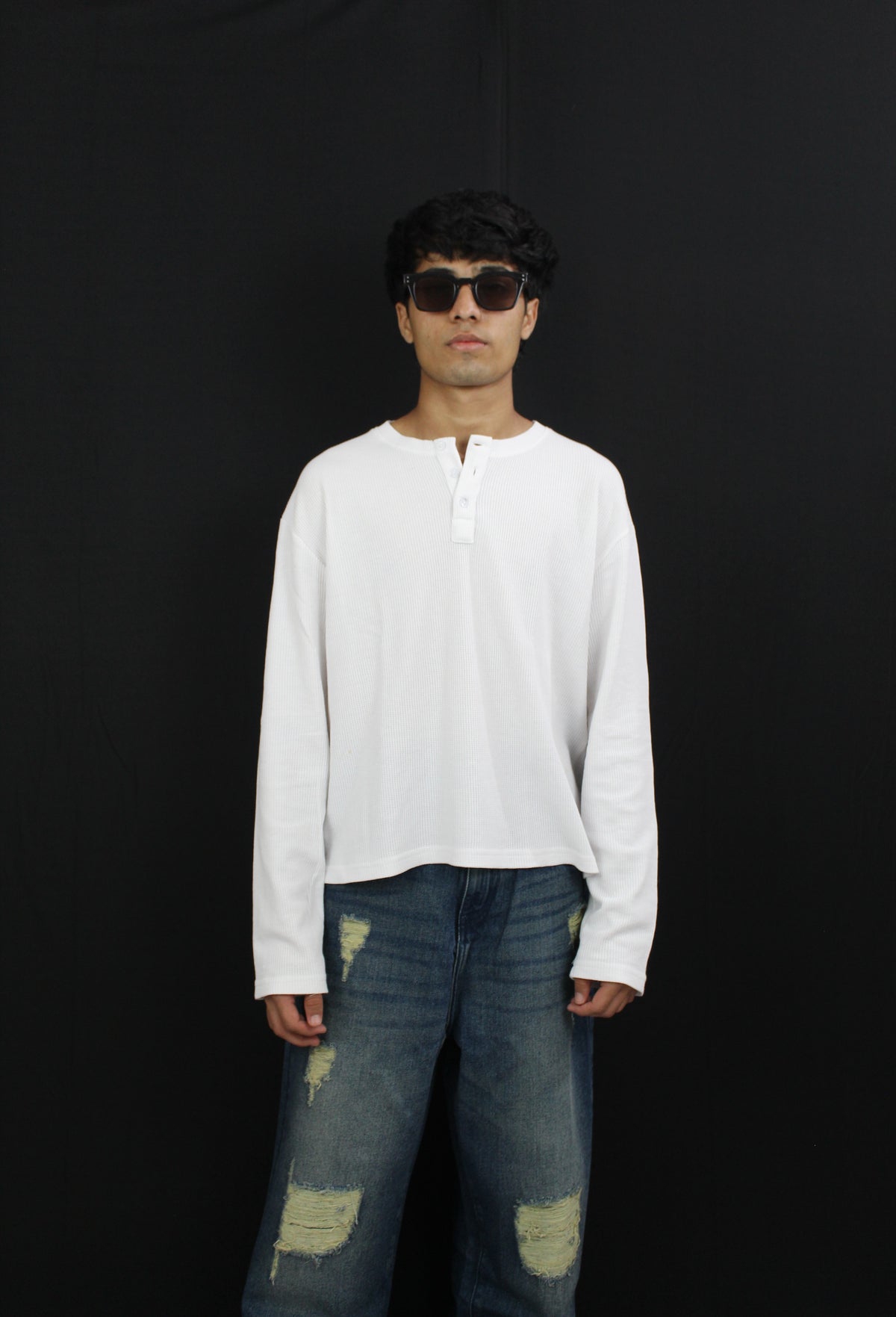 Henley White waffle knit