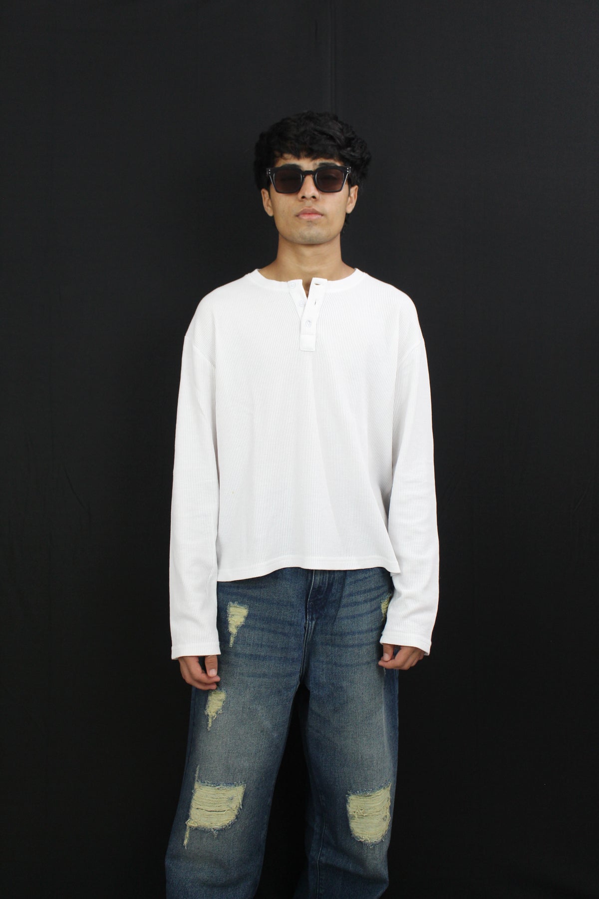 Henley White waffle knit