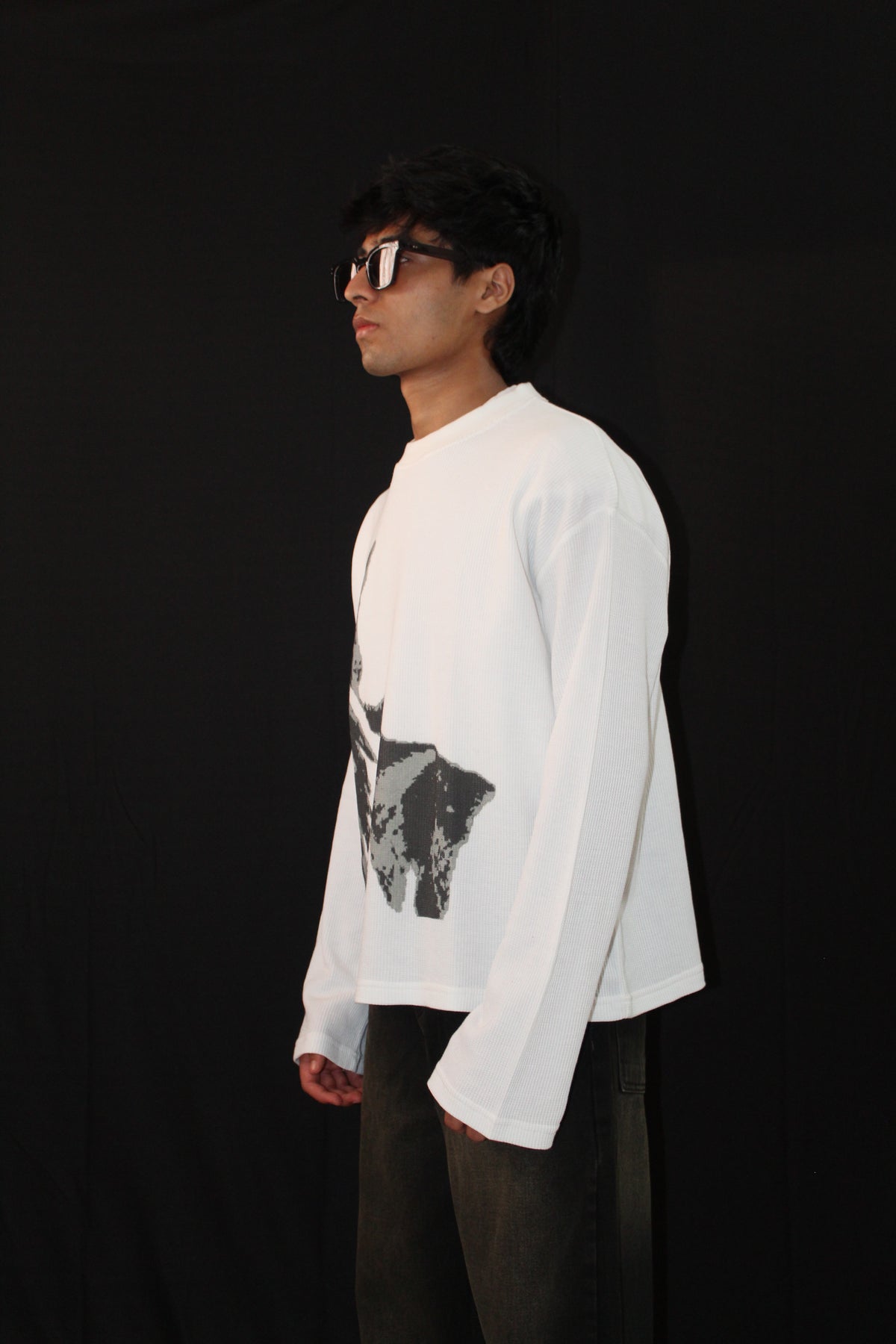 WHITE WAFFLE KNIT FULL SLEEVES TSHIRT -HEADLESS